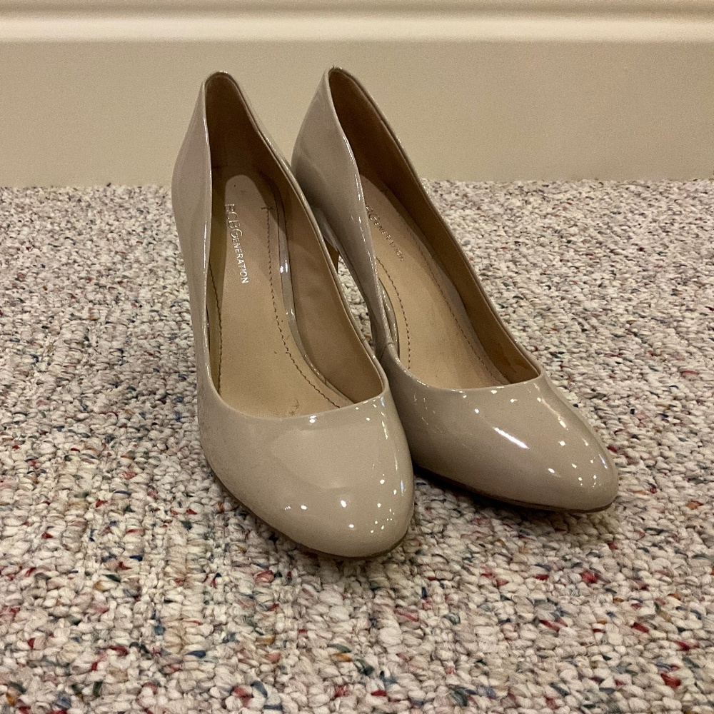 BCBGeneration Nude Patent Leather Heels